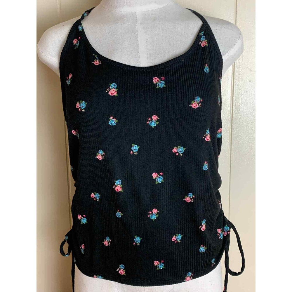 Timing Top Women's 1X Floral Drawstring Ruched Sleeveless NWT